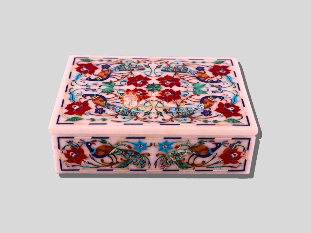 Peacock Semi Precious Stone Art Jewelry Box